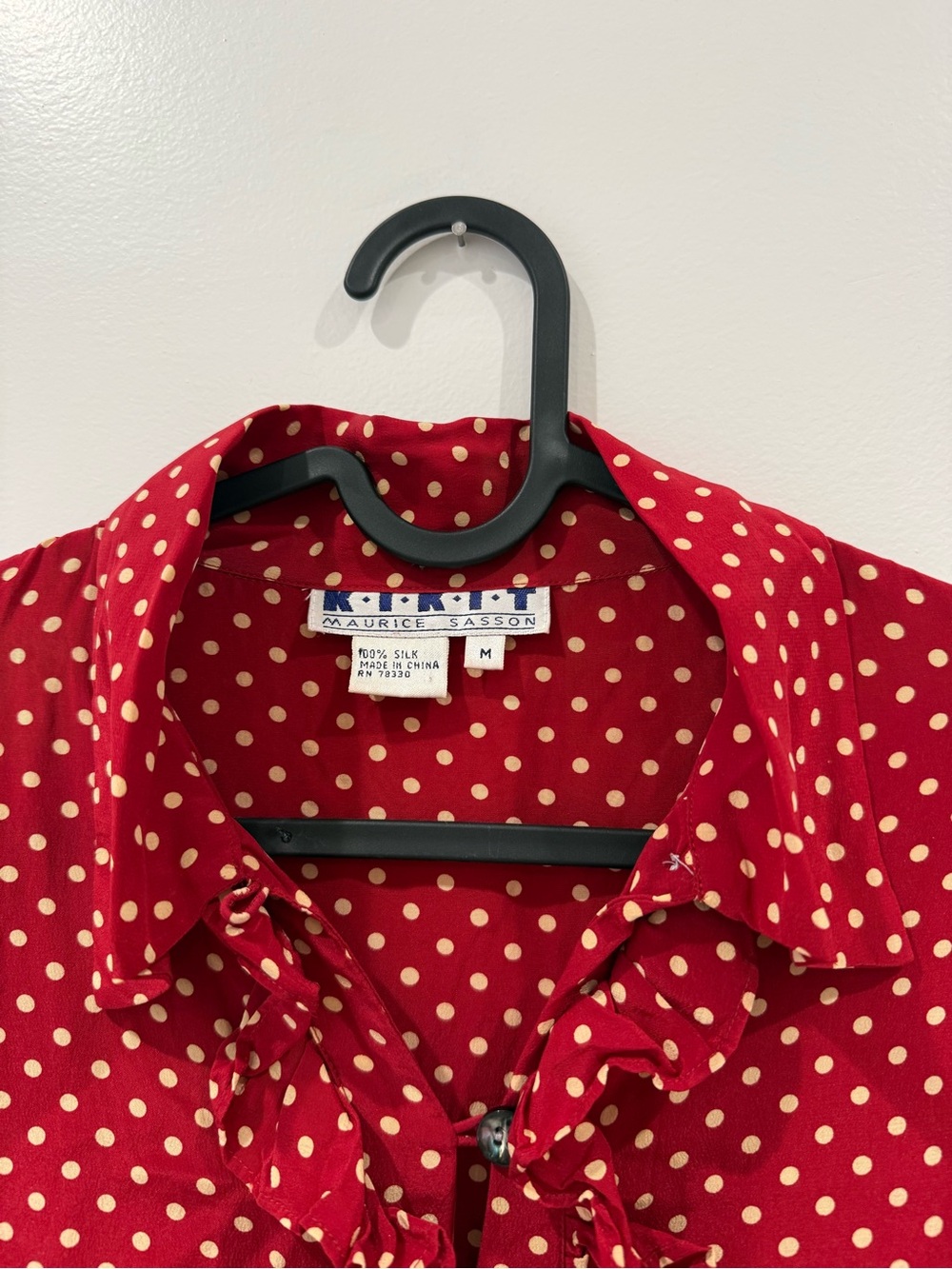 Talbots Red Polka Dot Ruffle Button-Front Blouse - Picture 3 of 4